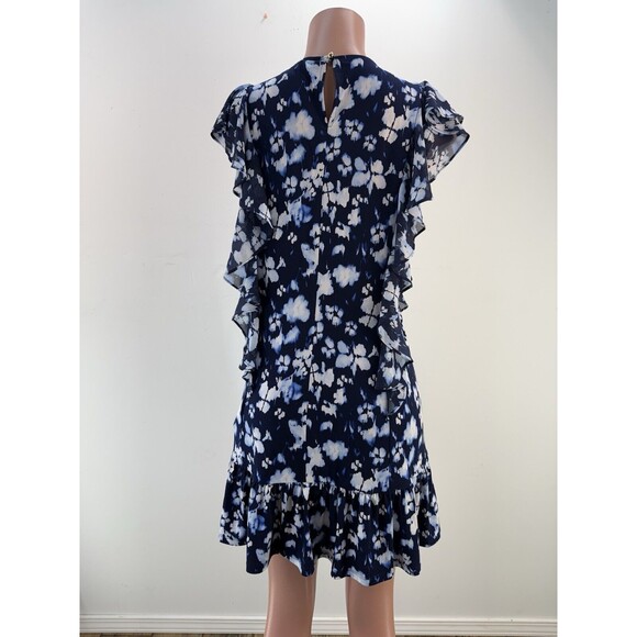 MICHAEL KORS Blue Floral Ruffle Polyester Dress Womens L - Picture 5 of 10